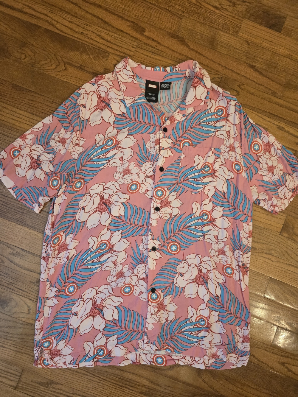 Marvel Captain America Short-Sleeve Soft Button-Up Shirt Mens XL